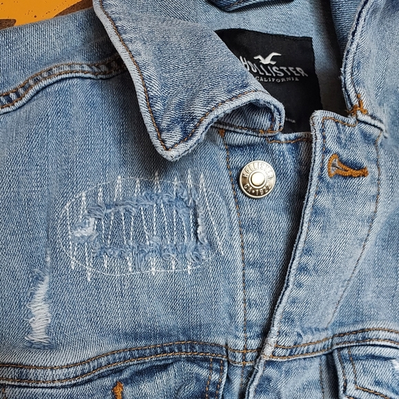 Hollister Womens Flex Denim Jean Jacket Destroyed Cotton Spandex S - Picture 13 of 13